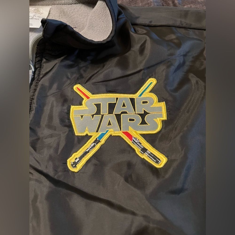 Vintage Disney Star Wars Full Zip Fleece Jacket SZ M Gray Black Embroidered